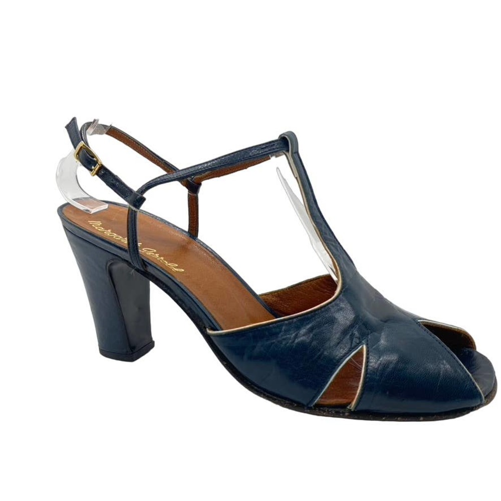Margaret Jerrold Vintage Blue Peep Toe Strap Heel Sz. 6‎